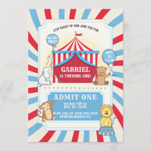 Dierencircus Verjaardag uitnodiging rood wit bla
