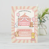 Dierencircus Verjaardag uitnodiging | roze (Staand voorkant)