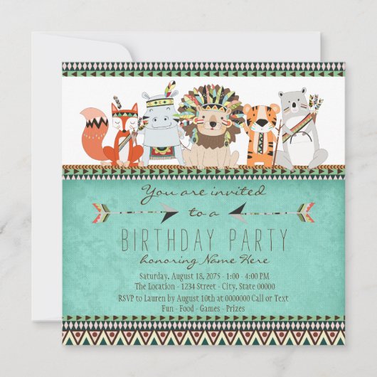 Dierendiefstal voor kinderen Indiaanse verjaardags Kaart (Voorkant)