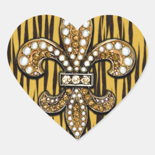 Dierendruk Tiger Fleur di Lis Jewel Hart Sticker