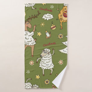 dierenduizend kerstschapen badhanddoek