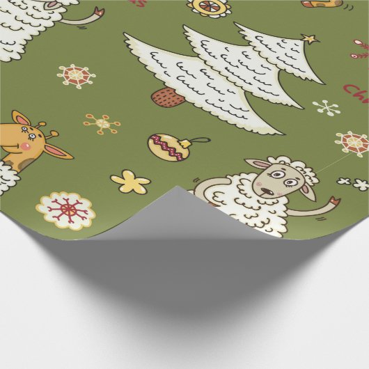 dierenduizend kerstschapen cadeaupapier (Hoek)