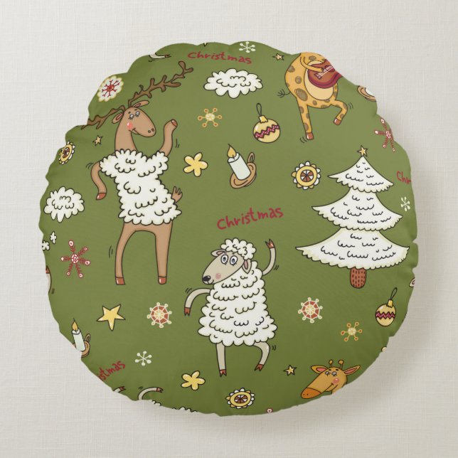 dierenduizend kerstschapen rond kussen (Voorkant)