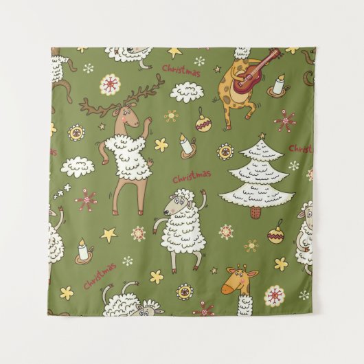 dierenduizend kerstschapen wandkleed (Voorkant)