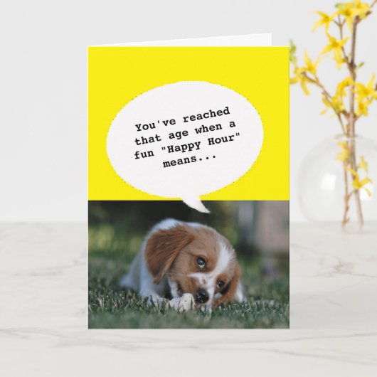 Dierenfoto Happy Hour Getting Old Funny Verjaardag Kaart (Gele Bloem)