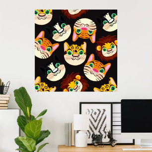 Dierengezichten Patroon Katten Leeuwen Honden Poster