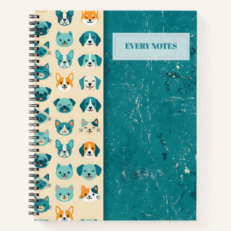 Dierengezichten Verticale Split – Turquoise Notitieboek
