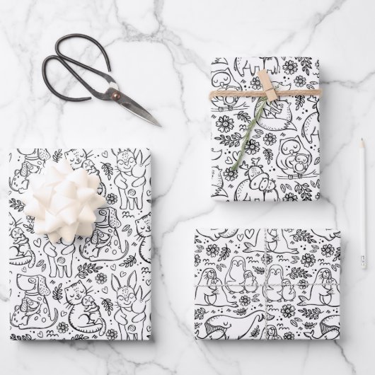 Dierenhandschoen liefdespakpapier set van 3 inpakpapier vel (Voorkant)