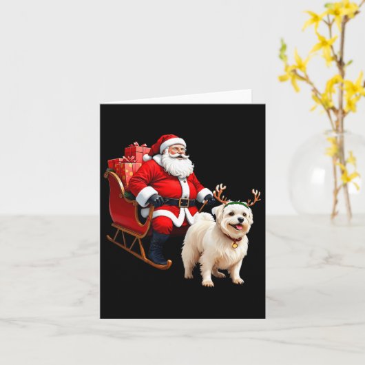Dierenhond Liefhebber Kerstman slee Maltezer rendi Kaart (Gele Bloem)