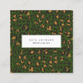 Dierenhuid Luipaard Afdrukpatroon Groene QR-code Vierkante Visitekaartje (Voorkant)