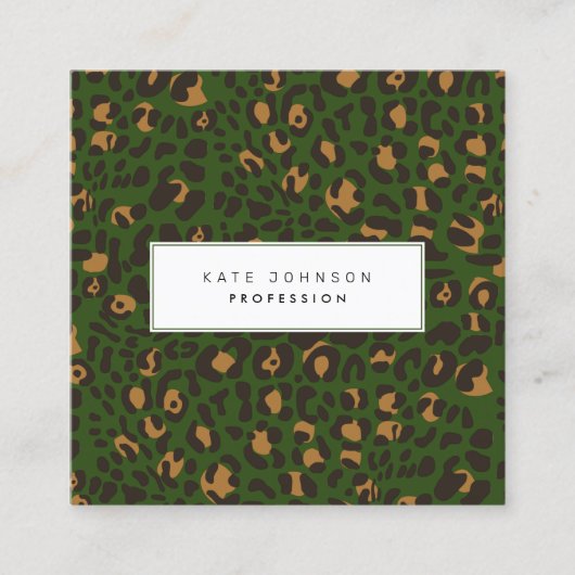 Dierenhuid Luipaard Afdrukpatroon Groene QR-code Vierkante Visitekaartje (Voorkant)