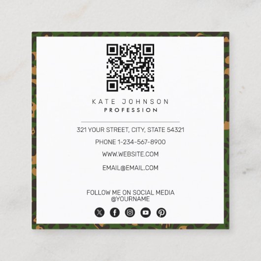 Dierenhuid Luipaard Afdrukpatroon Groene QR-code Vierkante Visitekaartje (Achterkant)