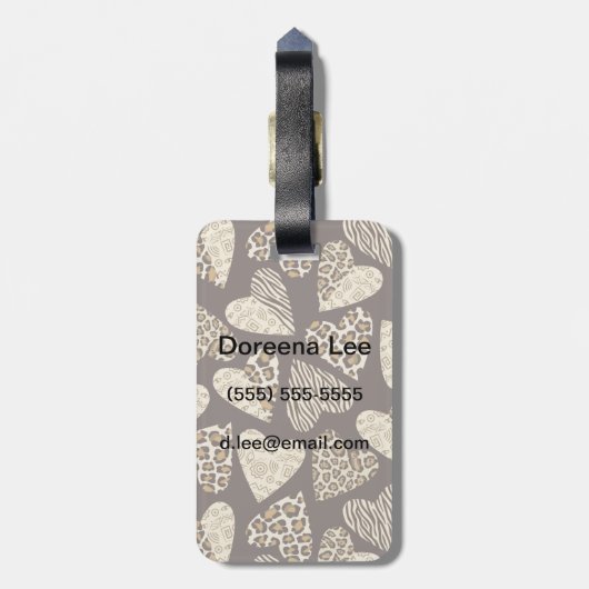 Dierenhuid met harten bagagelabel (Achterkant verticaal)