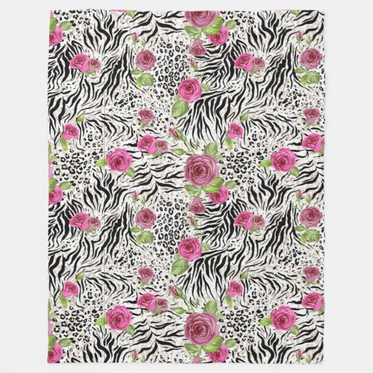 Dierenhuidprint en rozen fleece deken (Voorkant)