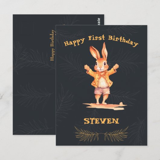 Dierenkaarten eerste verjaardag briefkaart (Voorkant / Achterkant)