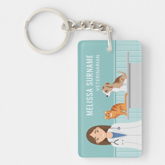 Dierenkliniek Dierenarts Vrouw Custom Name Sleutelhanger (Voorkant)