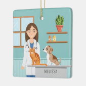 Dierenkliniek Dierenarts Vrouw met Kat en Puppy Keramisch Ornament (Links)