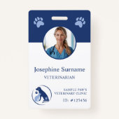 Dierenkliniek Foto ID Blauwe Hond en Kat Logo Badge (Voorkant)