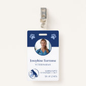 Dierenkliniek Foto ID Blauwe Hond en Kat Logo Badge (Voorkant met clip)