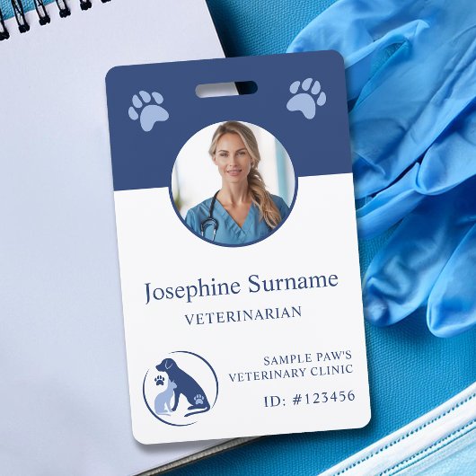 Dierenkliniek Foto ID Blauwe Hond en Kat Logo Badge