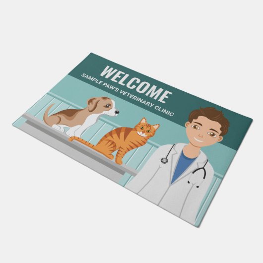 Dierenkliniek Schattige Hond en Kat Welkom Deurmat (Schuin)