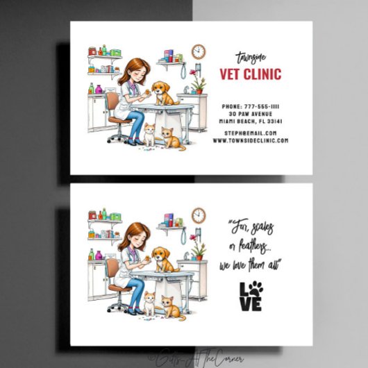 Dierenkliniek Schattige Meisje Puppy & Kat Visitekaartje