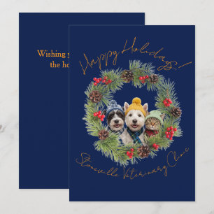 Dierenkliniek Vouwlogo Navyblauwe Krans Feestdagenkaart