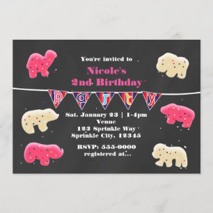 Dierenkoekjes verjaardagsfeest strooibiljetten kaart