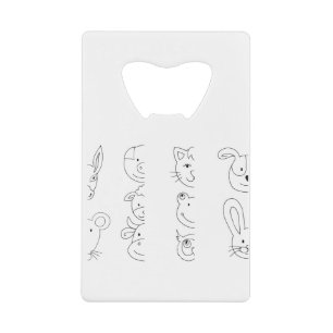 Dierenkopkleurig boek Donkey Mouse Pig Sheep Creditkaart Flessenopener