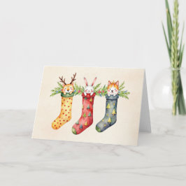Dierenkousen Waterverf Kerstmis Kaart