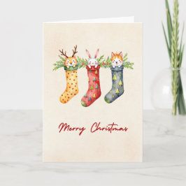 Dierenkousen Waterverf Kerstmis Kaart