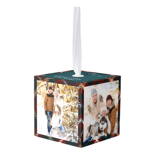 Dierenland Tartan Pset 4 Fotokubus Ornament (Achter hoekig)