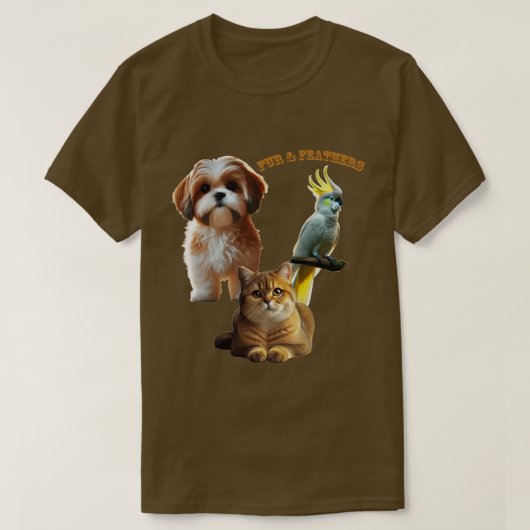Dierenliefhebber van bont en veren hond, kat en vo t-shirt (Design voorkant)