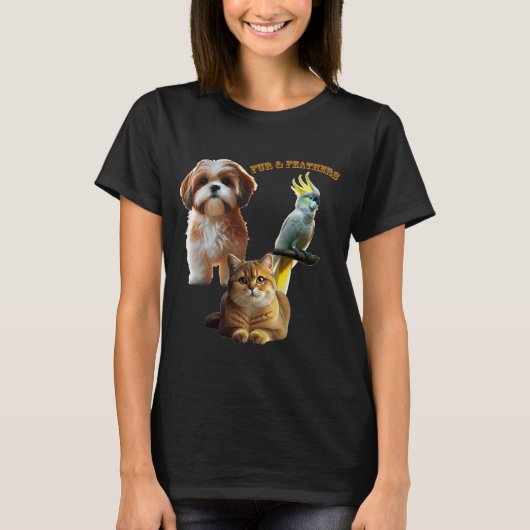 Dierenliefhebber van bont en veren hond, kat en vo t-shirt (Voorkant)