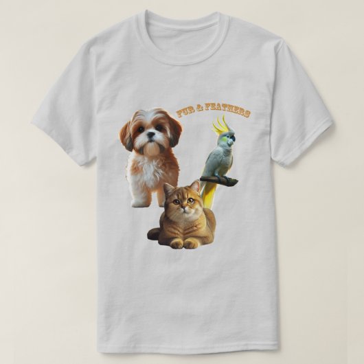 Dierenliefhebber van bont en veren hond, kat en vo t-shirt (Design voorkant)