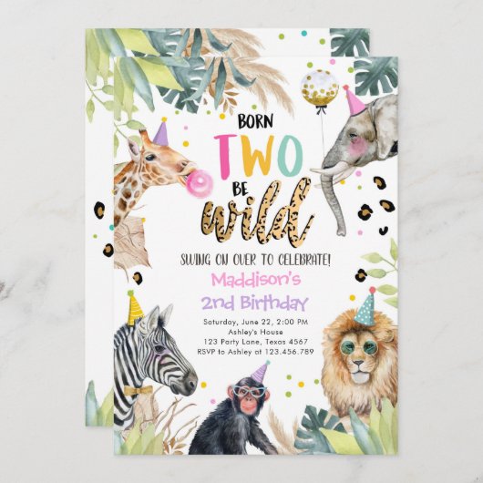 Dierenmeisje Safari 2 Wilde 2e verjaardag Kaart (Voorkant / Achterkant)