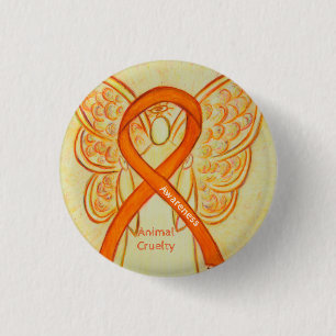 Dierenmishandeling Oranje bewustzijn Ribbon Angel Ronde Button 3,2 Cm
