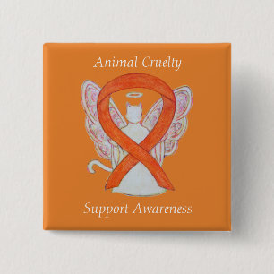 Dierenmishandeling Oranje bewustzijn Ribbon Angel Vierkante Button 5,1 Cm