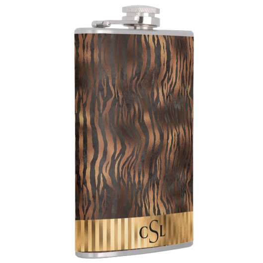 Dierenmonogram afdrukken Gold Elegant Metallic Heupfles (Rechts)