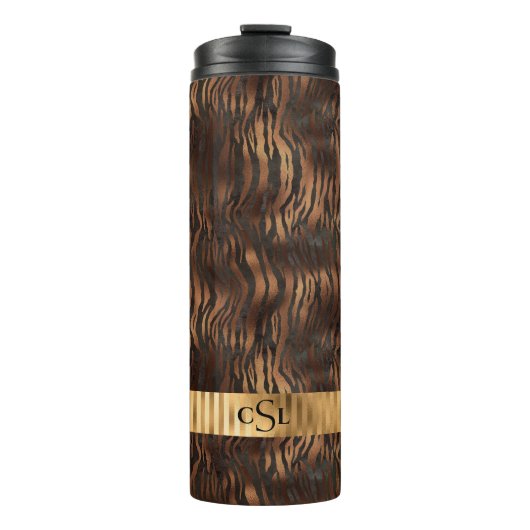 Dierenmonogram afdrukken Gold Elegant Metallic Thermosbeker (Voorkant)