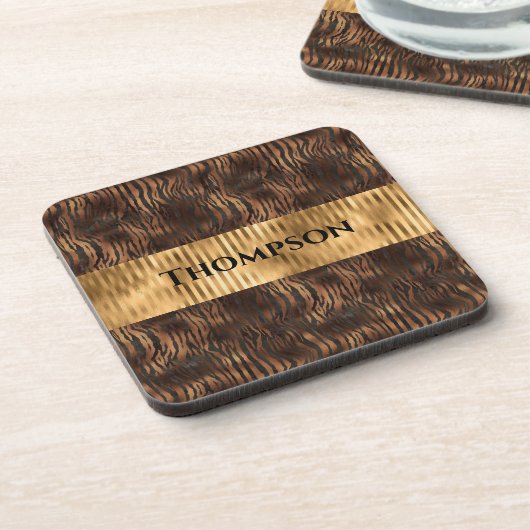 Dierennaam afdrukken Gold Elegant Metallic Bier Onderzetter (Linkerzijde)