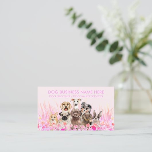 Dierenoppas Walker hond huisdierverzorging roze bl Visitekaartje (Staand voorkant)
