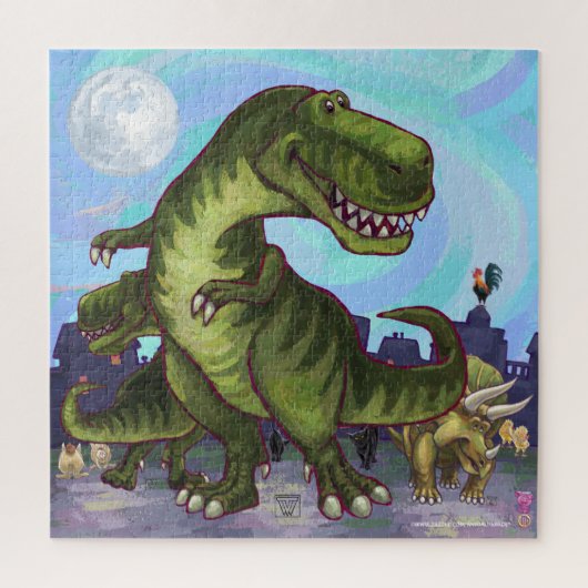 Dierenparade-dinosaurussen in de stad legpuzzel (Verticaal)