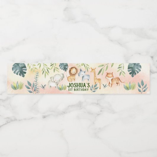 Dierenpark Waterfles Label, Safari Wild One Label Waterfles Etiket (Enkel label)