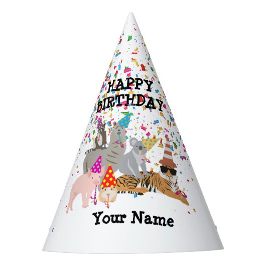 Dierenpartij - Dieren op de geboorte Feesthoedjes (Voorkant)