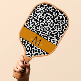 Dierenpatroon Monogram Naam Zwart Wit Sport Pickleball Paddle