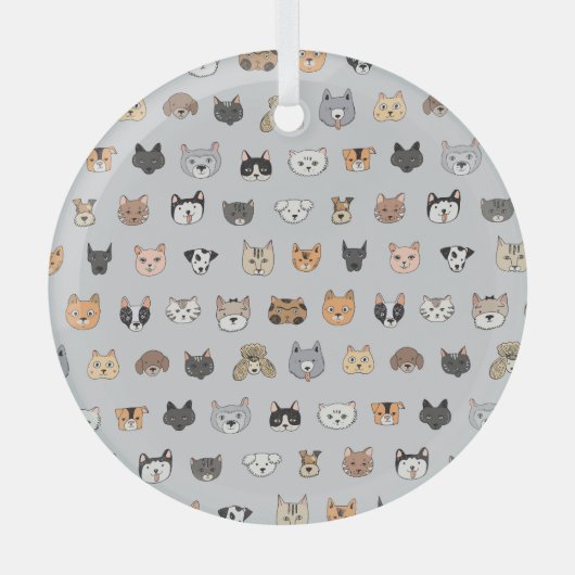 Dierenplezier: Katten Honden Doodle Mix Glas Ornament (Voorkant)