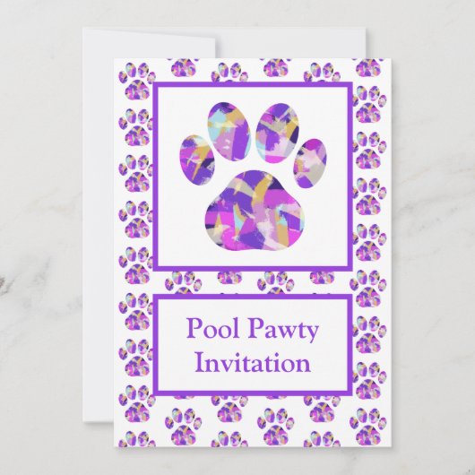 Dierenpoot Paarse Silhouet Pool Pawty Paarse Kaart (Voorkant)
