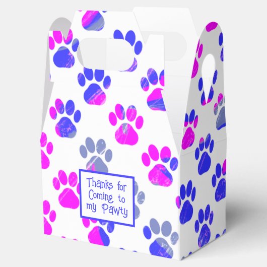 Dierenpoot silhouet blauw roze pawty papier bedankdoosjes (Geopend)