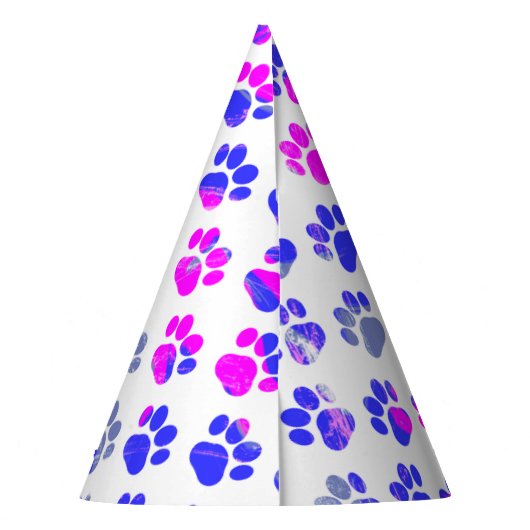 Dierenpoot silhouet blauw roze pawty papier feesthoedjes (Achterkant)